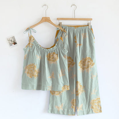 Ownkoti Retro Peony Butterfly Cotton Loungewear Set - Sage Green - XL - image 3