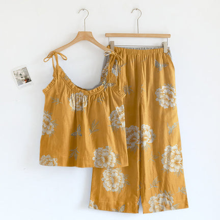 Ownkoti Retro Peony Butterfly Cotton Loungewear Set - Yellow - XL - image 0