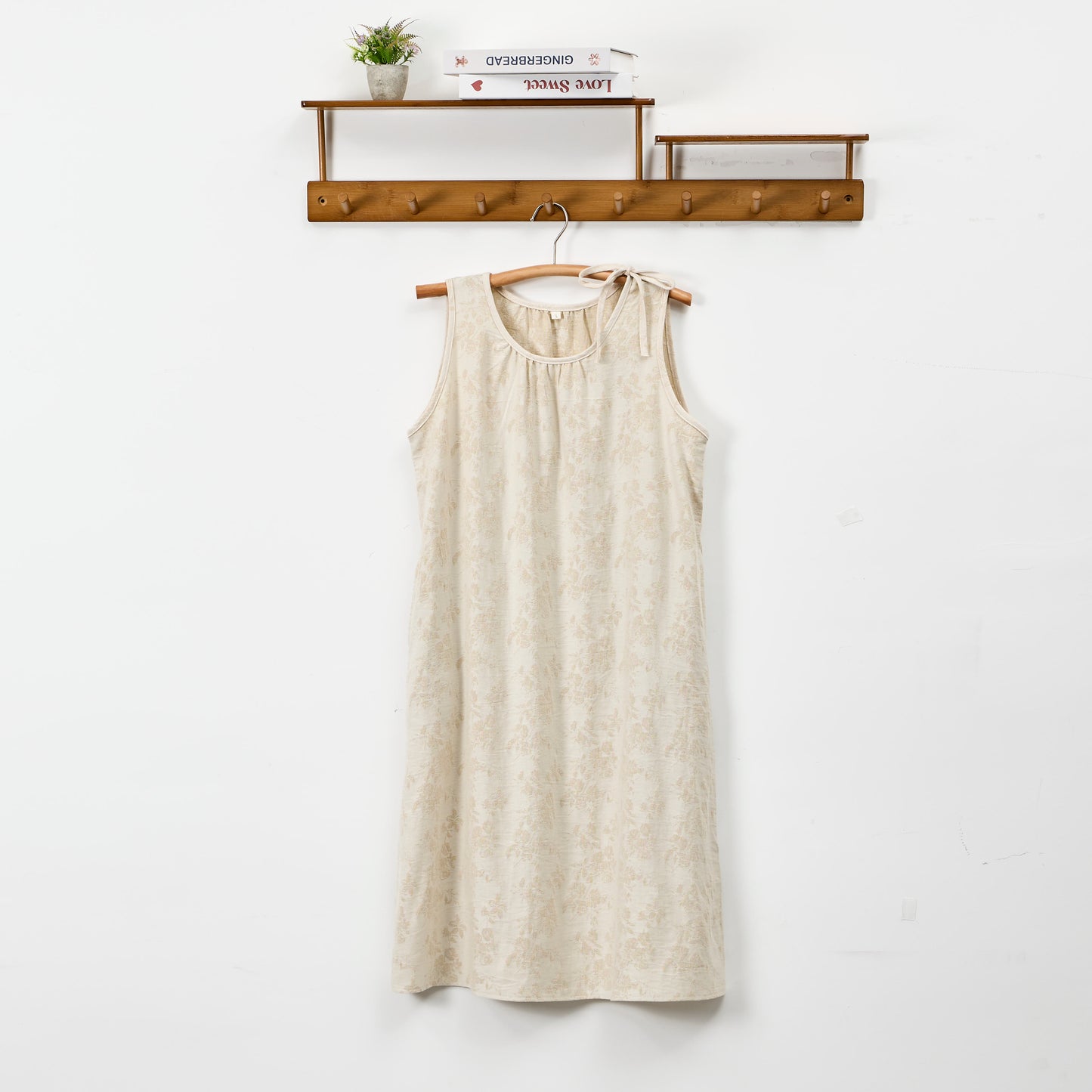 Ownkoti Beige Retro Flower Cotton Nightdress - Beige - XL - image 0