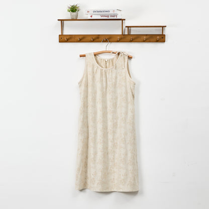 Ownkoti Beige Retro Flower Cotton Nightdress - Beige - XL - image 0