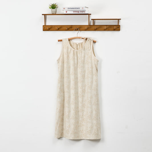 Ownkoti Beige Retro Flower Cotton Nightdress - Beige - XL - image 0