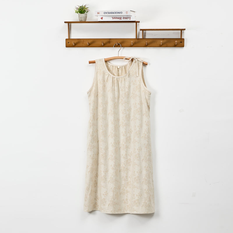 Ownkoti Beige Retro Flower Cotton Nightdress - Beige - XL - image 0