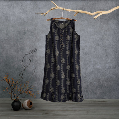 Ownkoti Vintage Navy Blue Geometric Cotton Nightdress - Navy Blue - L - image 0
