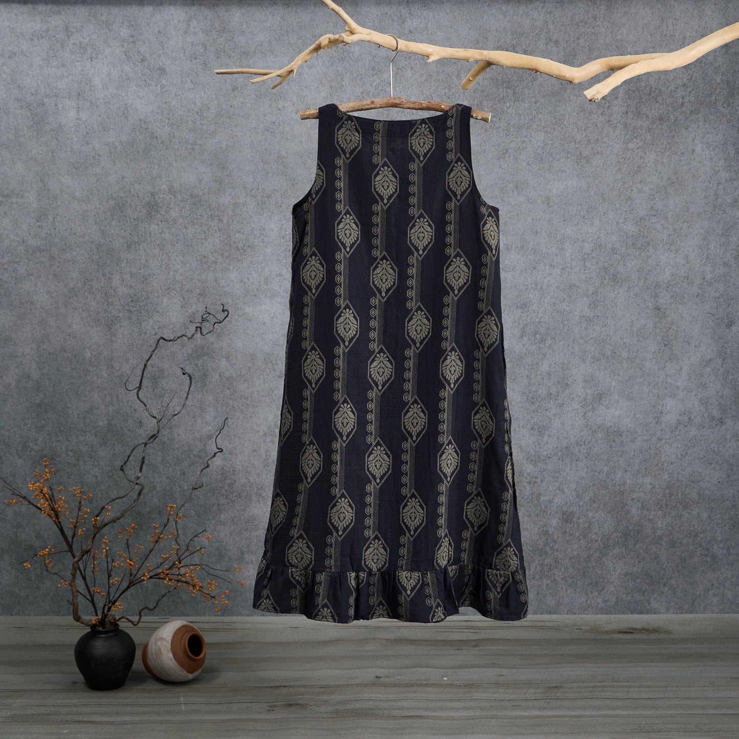 Ownkoti Vintage Navy Blue Geometric Cotton Nightdress - image 1