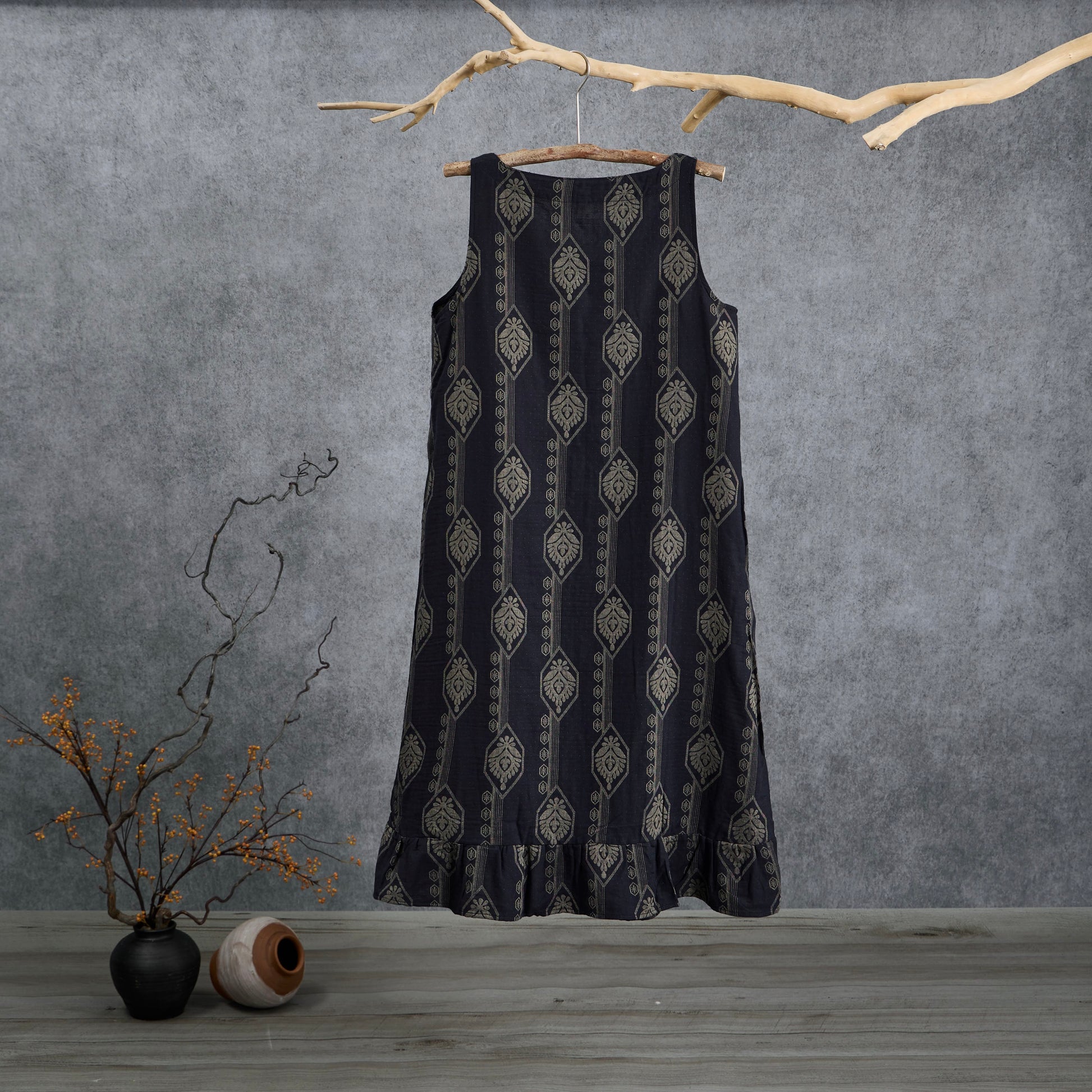 Ownkoti Vintage Navy Blue Geometric Cotton Nightdress - image 1