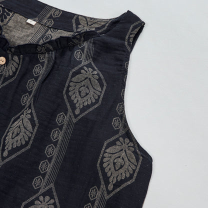 Ownkoti Vintage Navy Blue Geometric Cotton Nightdress - image 3