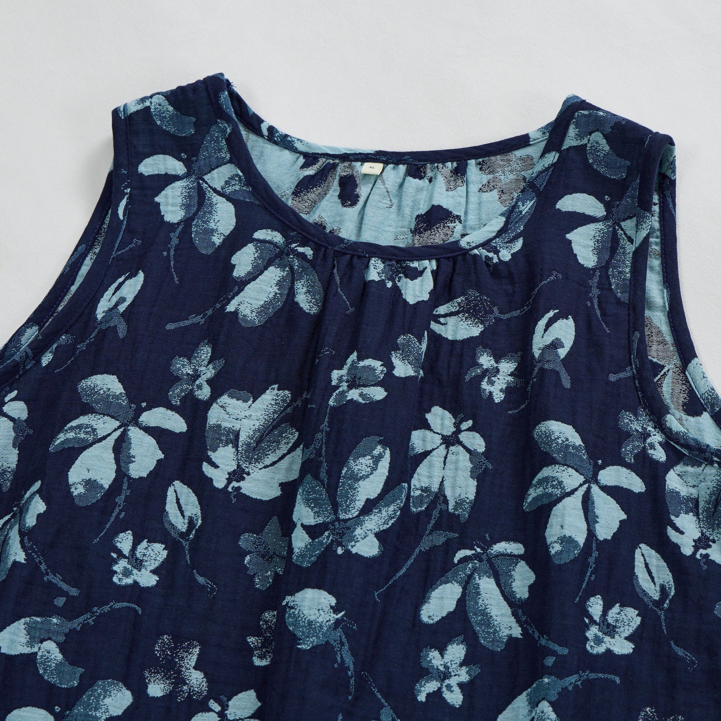 Ownkoti Retro Navy Blue Floral Cotton Tank Loungewear Set - image 2