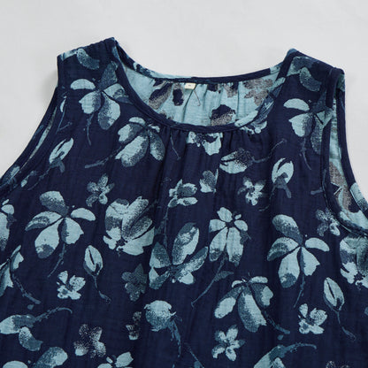 Ownkoti Retro Navy Blue Floral Cotton Tank Loungewear Set - image 2