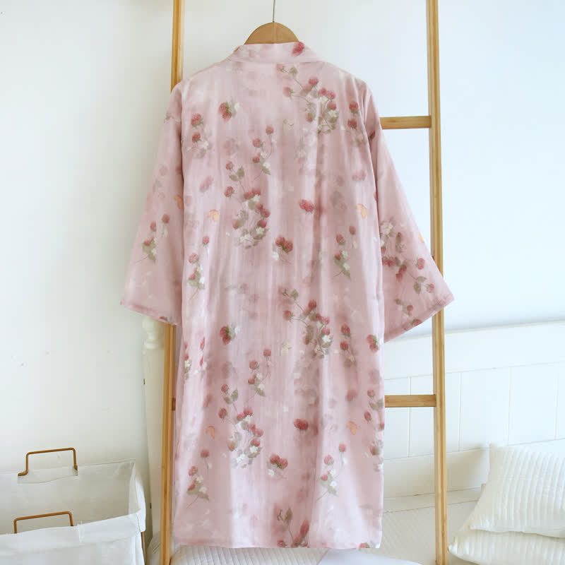 Ownkoti Pink Berry Floral Cotton Kimono Robe - image 1