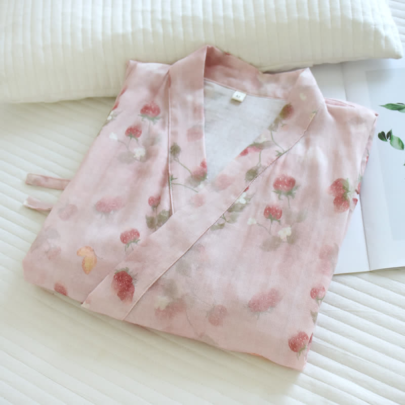 Ownkoti Pink Berry Floral Cotton Kimono Robe - image 2