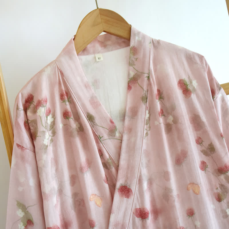 Ownkoti Pink Berry Floral Cotton Kimono Robe - image 3