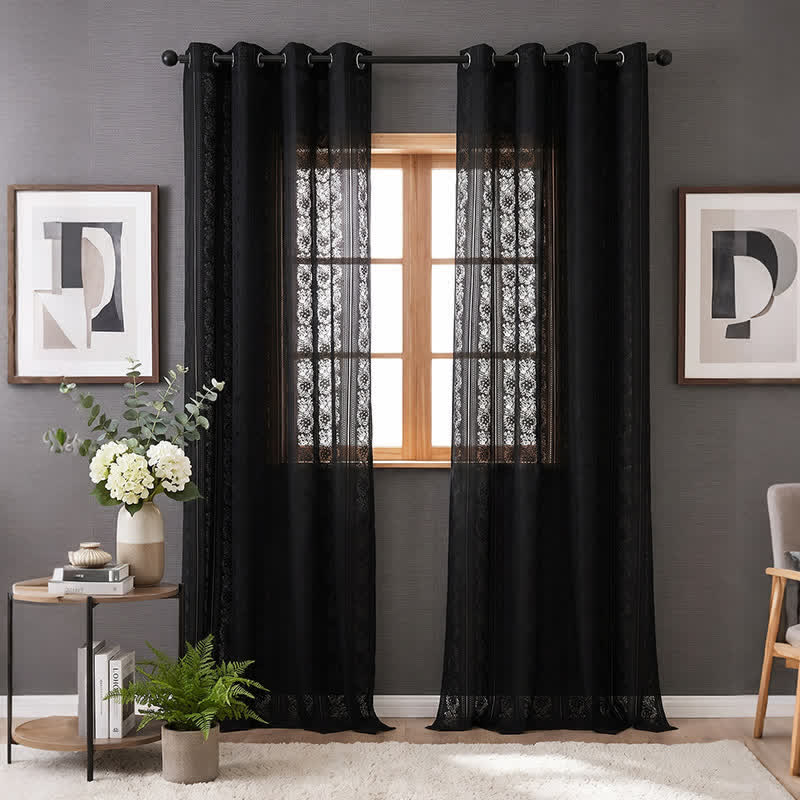 Ownkoti Vertical Stripe Light Filtering Grommet Window Drape - Black - 55"W x 102"L - image 9