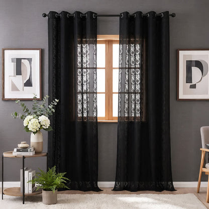 Ownkoti Vertical Stripe Light Filtering Grommet Window Drape - Black - 55"W x 102"L - image 9