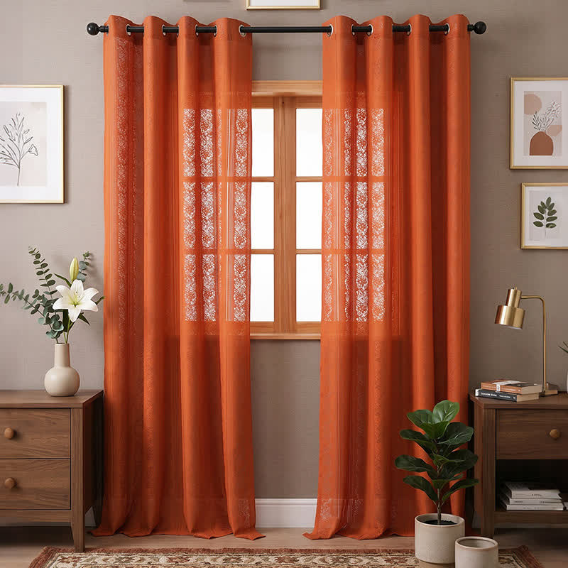 Ownkoti Vertical Stripe Light Filtering Grommet Window Drape - Orange - 55"W x 102"L - image 7