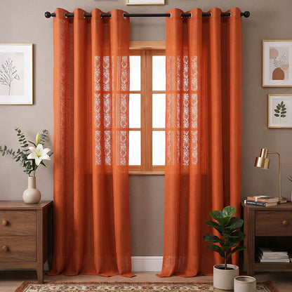 Ownkoti Vertical Stripe Light Filtering Grommet Window Drape - Orange - 55"W x 102"L - image 7
