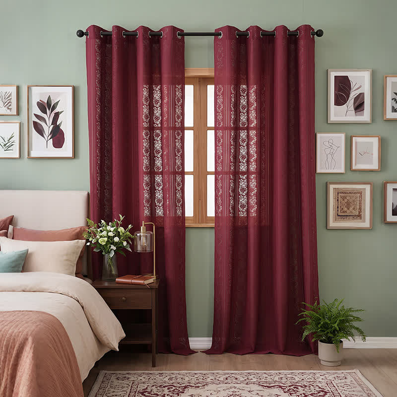 Ownkoti Vertical Stripe Light Filtering Grommet Window Drape - Wine - 55"W x 102"L - image 11