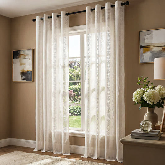 Ownkoti Vertical Stripe Light Filtering Grommet Window Drape - White - 55"W x 102"L - image 0