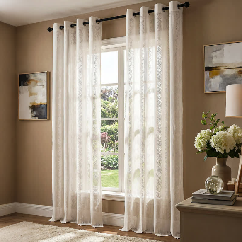 Ownkoti Vertical Stripe Light Filtering Grommet Window Drape - White - 55"W x 102"L - image 0