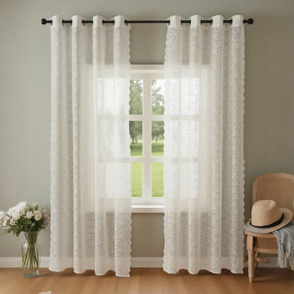 Ownkoti Grommet Top Airy Voile Lace Sheer Curtain - Beige - 51"W x 95"L - image 0