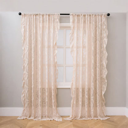 Ownkoti Ruffled Border Light Filtering Window Drape - Beige - 51"W x 108"L - image 3