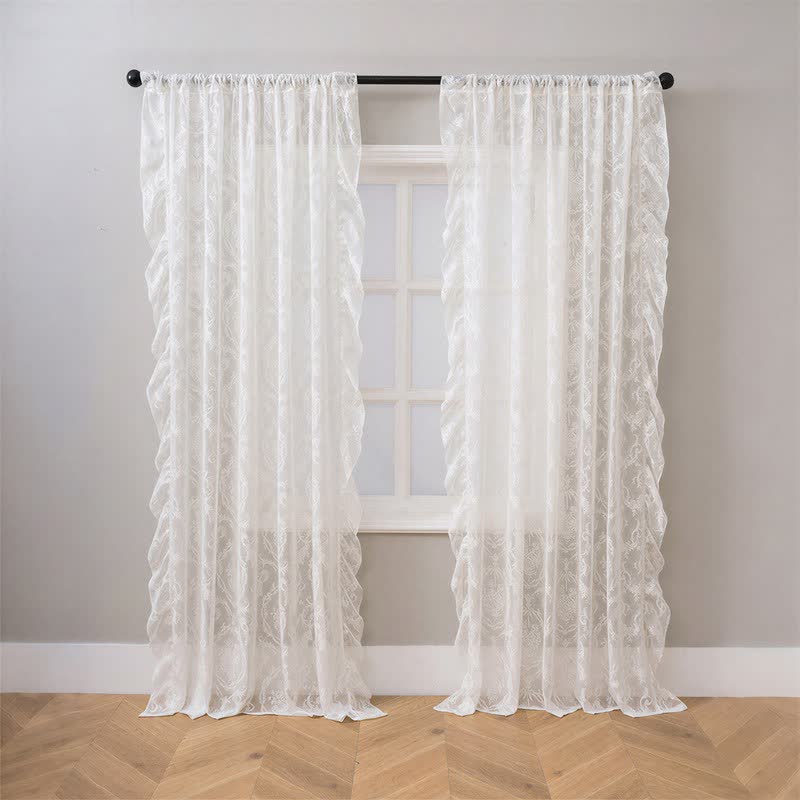 Ownkoti Ruffled Border Light Filtering Window Drape - White - 51"W x 108"L - image 13