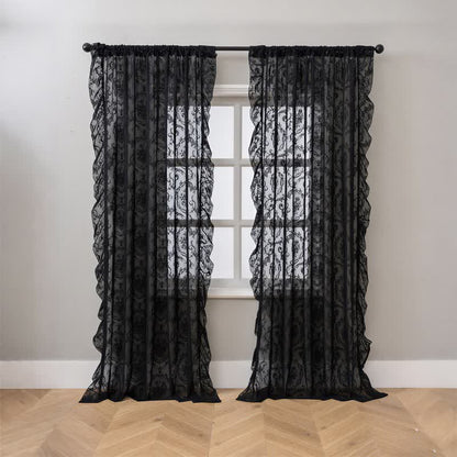 Ownkoti Ruffled Border Light Filtering Window Drape - Black - 51"W x 108"L - image 14