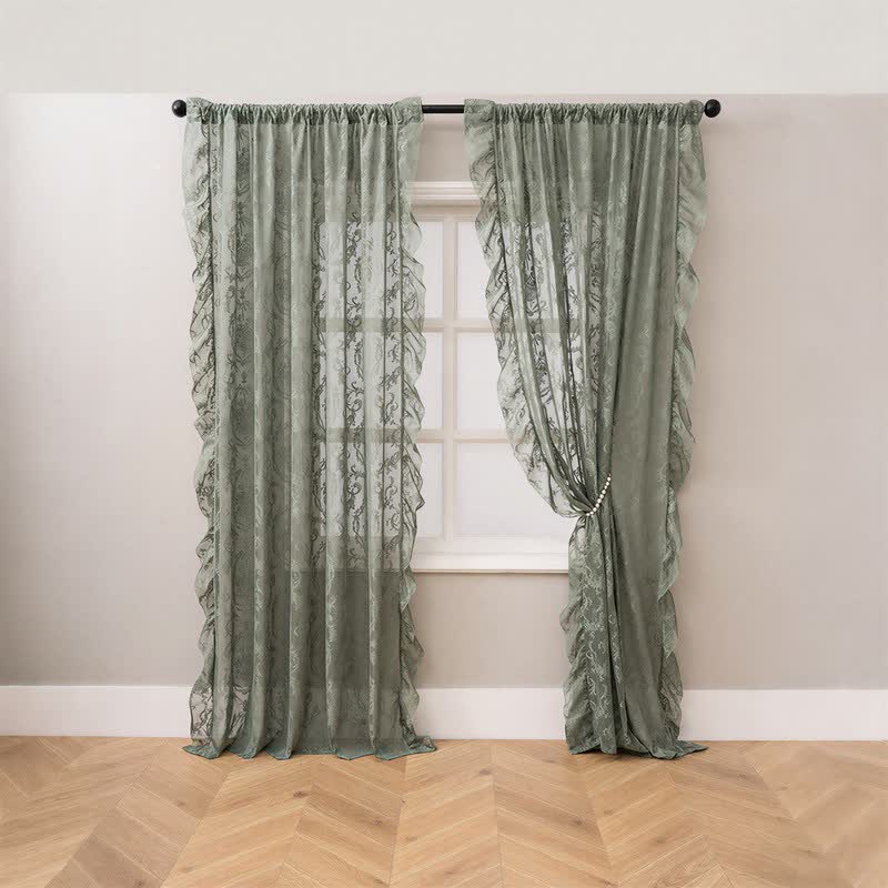Ownkoti Ruffled Border Light Filtering Window Drape - Green - 51"W x 108"L - image 17
