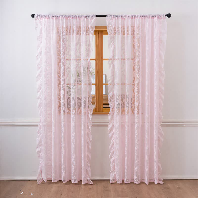 Ownkoti Ruffled Border Light Filtering Window Drape - Pink - 51"W x 108"L - image 18