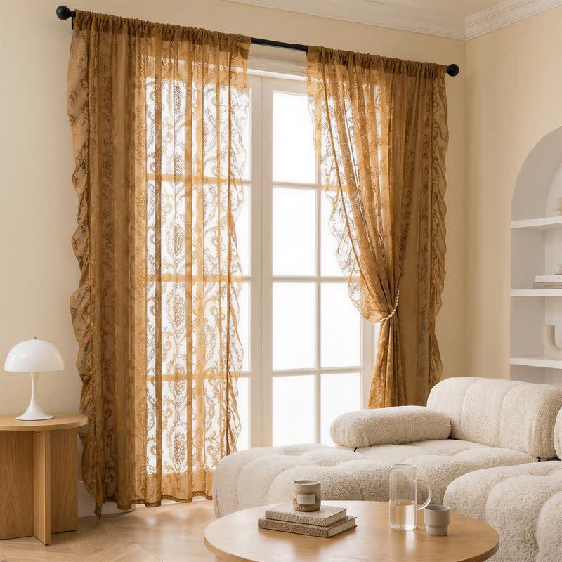 Ownkoti Ruffled Border Light Filtering Window Drape - Caramel Brown - 51"W x 108"L - image 0