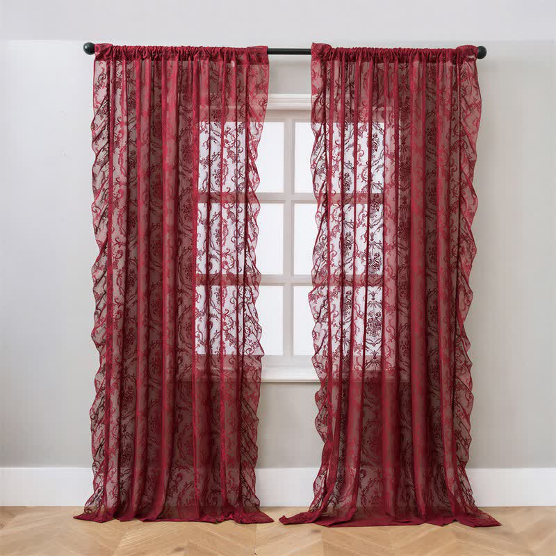 Ownkoti Ruffled Border Light Filtering Window Drape - Red - 51"W x 108"L - image 16