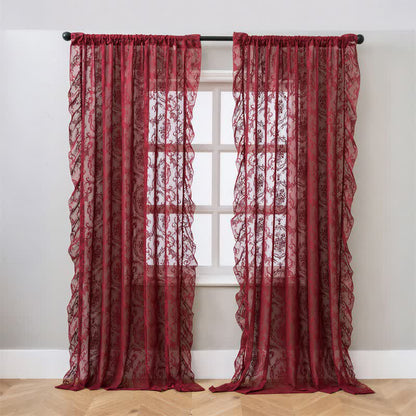 Ownkoti Ruffled Border Light Filtering Window Drape - Red - 51"W x 108"L - image 16