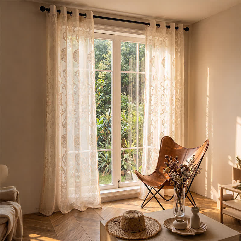 Ownkoti Vintage Lace Light Filtering Window Drape - Beige - 55"W x 102"L - image 0