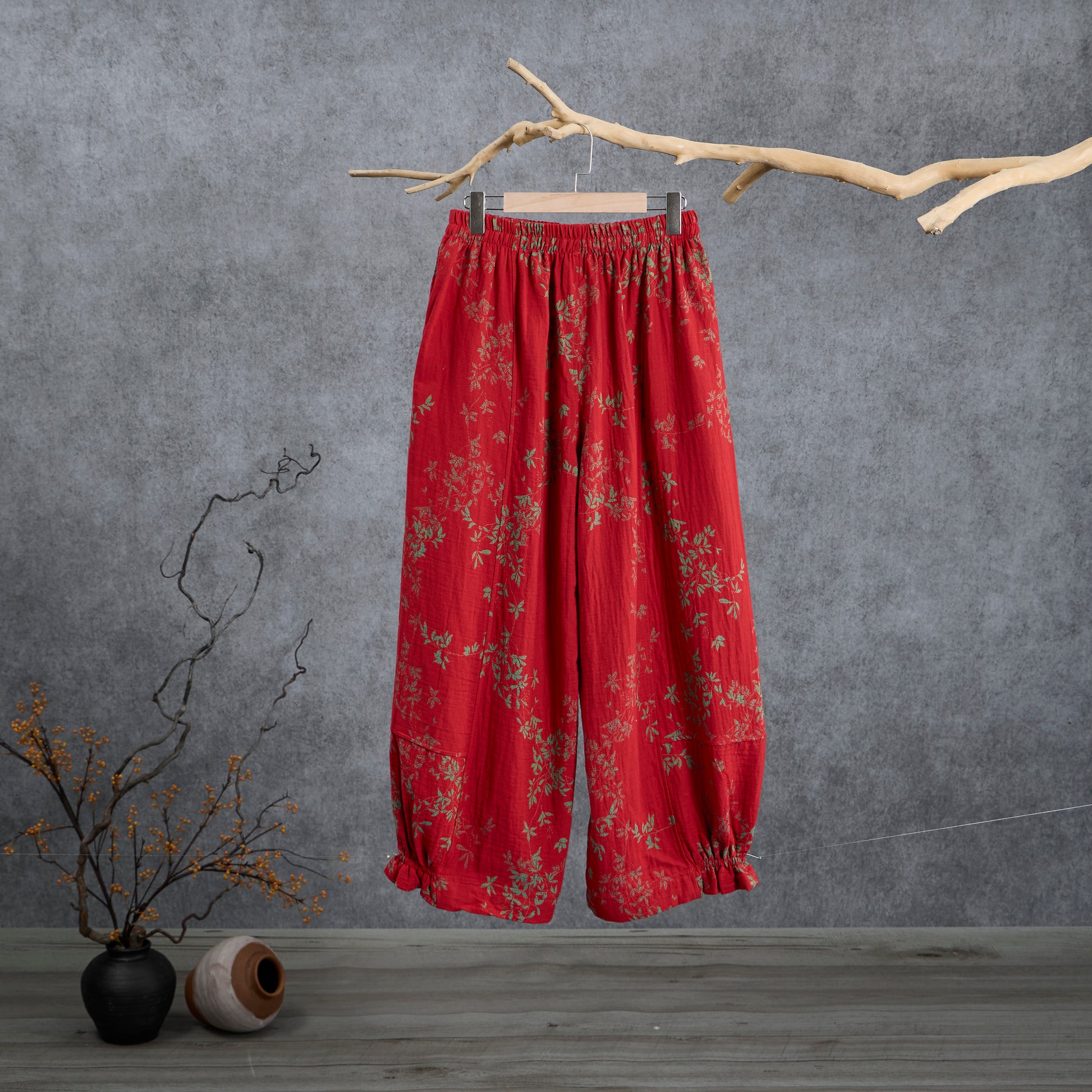 Ownkoti Red Floral Cotton Loungewear Pants - image 1