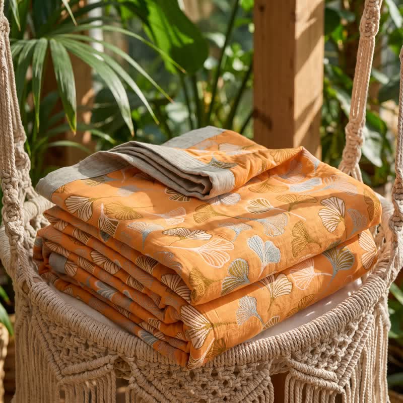 Ownkoti Golden Ginkgo Reversible Cotton Blanket - image 2