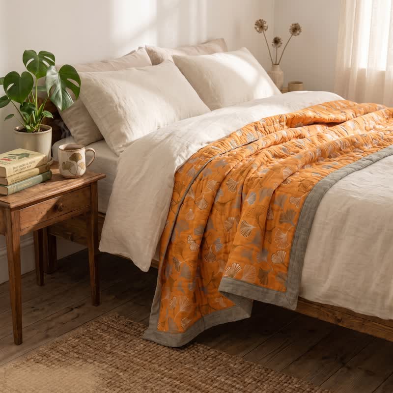 Ownkoti Golden Ginkgo Reversible Cotton Blanket - image 4