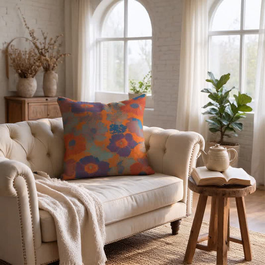 Ownkoti Vintage Boho Floral Cotton Throw Pillow - Orange - Cover Only - 18" x 18" - image 0