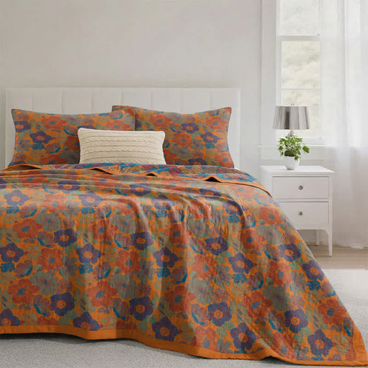 Ownkoti Vintage Multicolor Floral Cotton Reversible Quilt - Orange - Quilt with 2pcs Pillowcases - King - image 0
