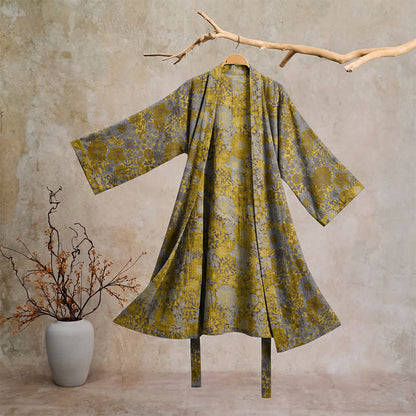 Ownkoti Retro Muted Floral Cotton Lounge Robe - Light gray - 2XL - image 0