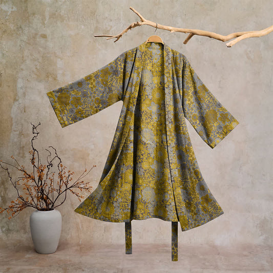 Ownkoti Retro Muted Floral Cotton Lounge Robe - Light gray - 2XL - image 0