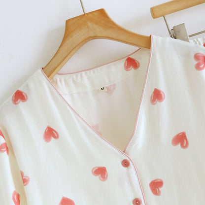 Ownkoti Heart Print Cotton Gauze Loungewear Set（3pcs） - image 1