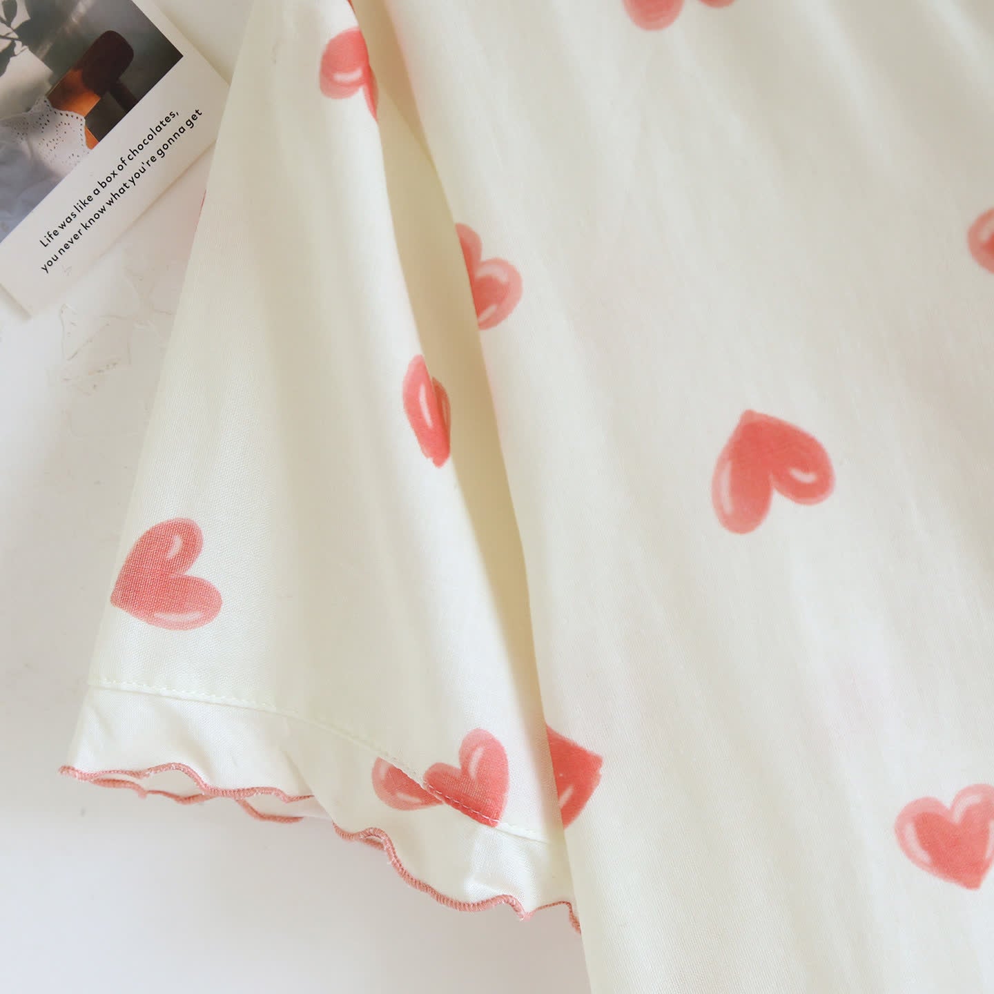 Ownkoti Heart Print Cotton Gauze Loungewear Set（3pcs） - image 2