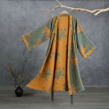 Ownkoti Reversible Vintage Floral Cotton Kimono Robe - Green - 2XL - image 0