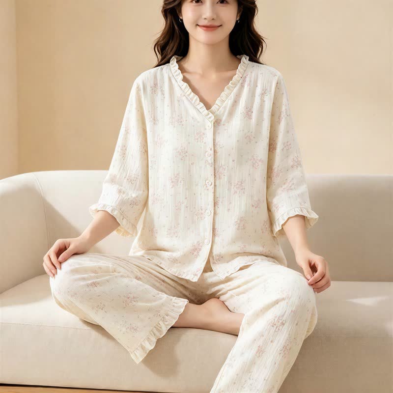 Ownkoti Refresh Floral Cotton Gauze Ruffle Loungewear Set - image 3