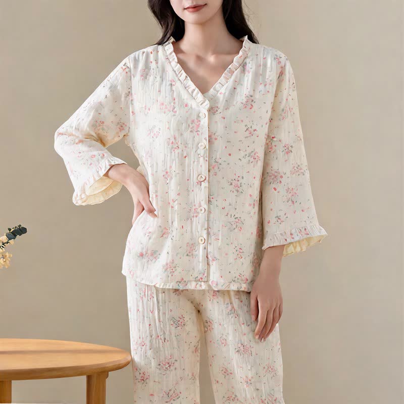 Ownkoti Refresh Floral Cotton Gauze Ruffle Loungewear Set - image 4