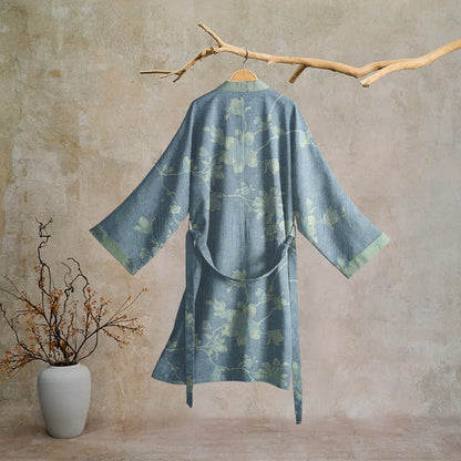 Ownkoti Sage Blue Floral Cotton Kimono Robe - image 1