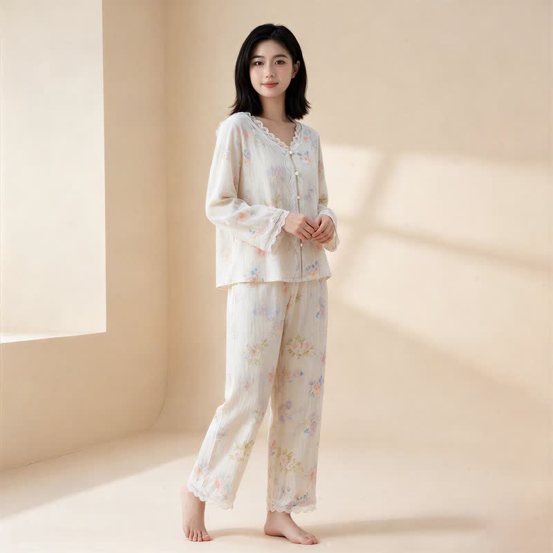 Ownkoti Romantic Floral Cotton Gauze Lace Lounge Set - image 1