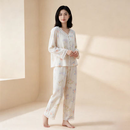 Ownkoti Romantic Floral Cotton Gauze Lace Lounge Set - image 1
