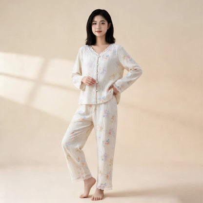 Ownkoti Romantic Floral Cotton Gauze Lace Lounge Set - image 2
