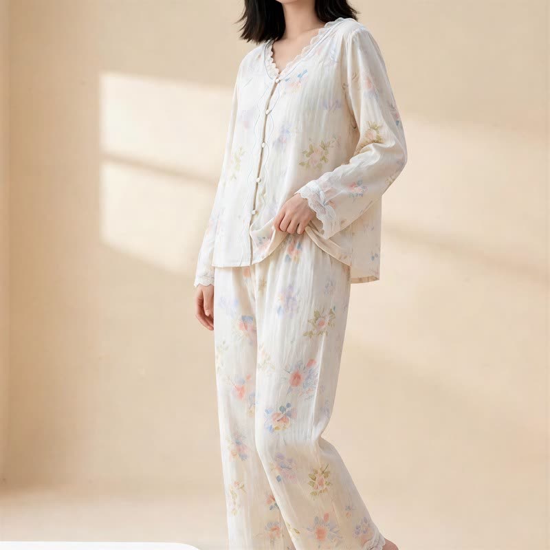 Ownkoti Romantic Floral Cotton Gauze Lace Lounge Set - image 3