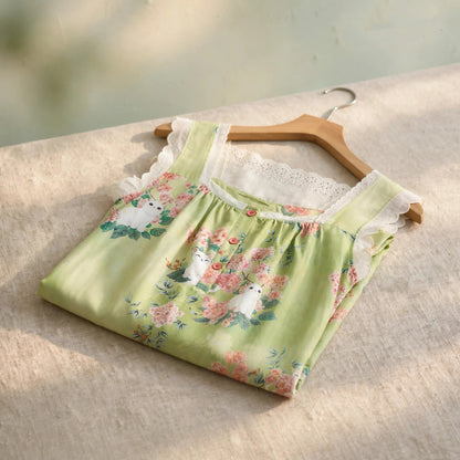Ownkoti Cat Floral Print Sleeveless Nightgown - image 2